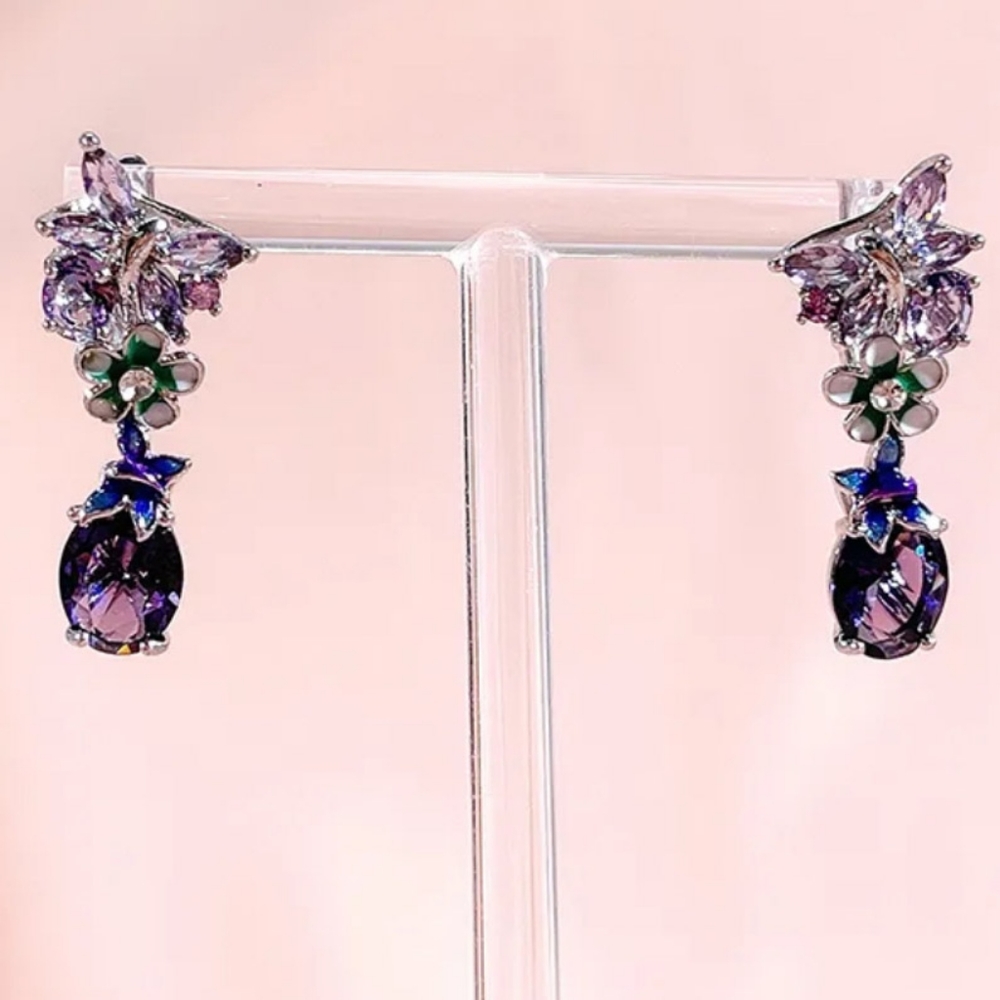 🎀925 Floral Butterfly Amathyst Earrings - Picture 8 of 9